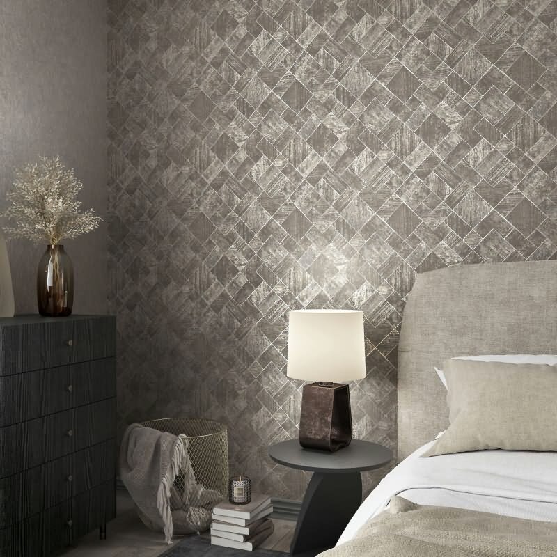 Vliestapete in Silber, Grau Karriert, Rautenmuster Grafisch Geometrisch für Wohnzimmer Schlafzimmer Küche (35511)