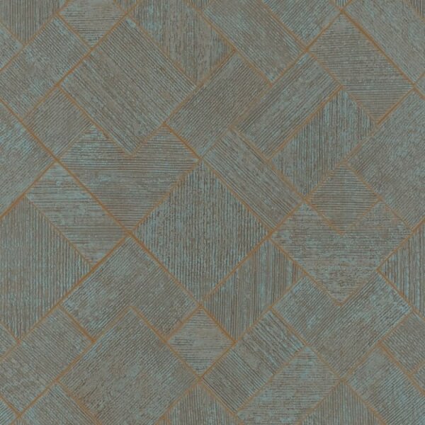 Vliestapete in Blau, Kupfer Karriert, Rautenmuster Grafisch Geometrisch für Wohnzimmer Schlafzimmer Küche (35512)