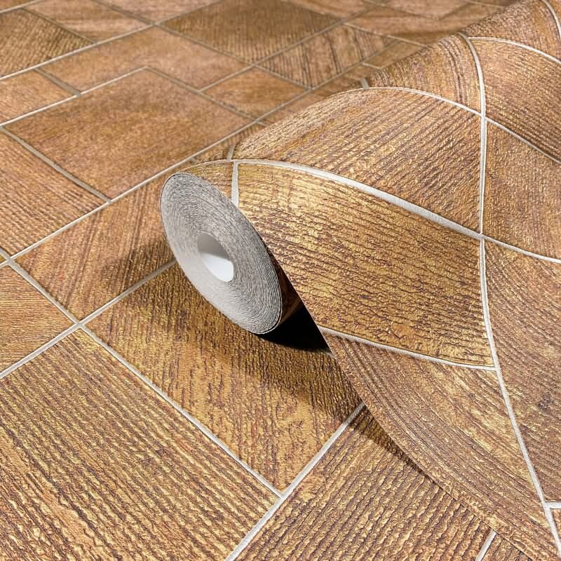 Vliestapete in Gold Karriert, Rautenmuster Grafisch Geometrisch für Wohnzimmer Schlafzimmer Küche (35513)