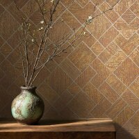 Vliestapete in Gold Karriert, Rautenmuster Grafisch...