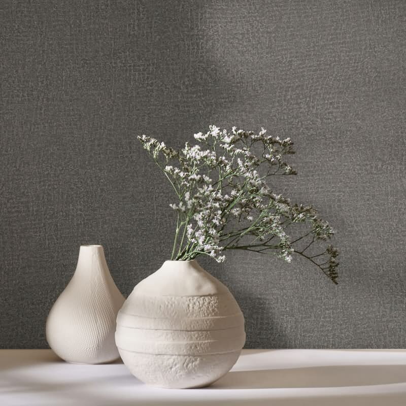 Vliestapete in Grau, Olive Strukturiertes Textil Putzoptik Uni für Wohnzimmer Schlafzimmer Küche (35521)