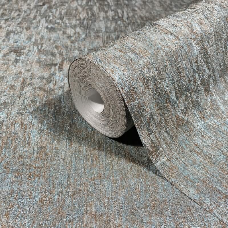 Vliestapete in Blau, Kupfer Betonoptik Uni Modern für Wohnzimmer Schlafzimmer Küche (35526)