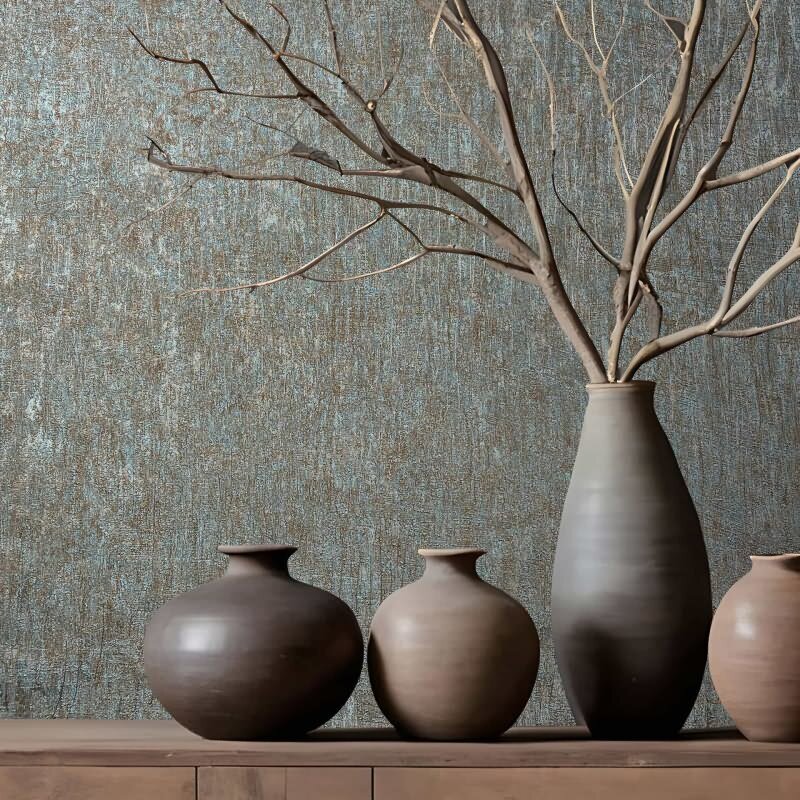 Vliestapete in Blau, Kupfer Betonoptik Uni Modern für Wohnzimmer Schlafzimmer Küche (35526)