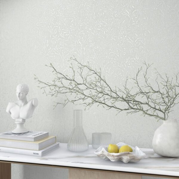 Vliestapete in Weiß Blattmotiv Floral Natur für Wohnzimmer Schlafzimmer Küche (35530)