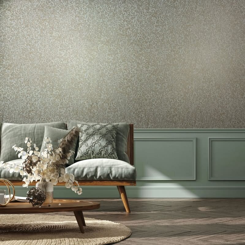 Vliestapete in Blau, Gold Blattmotiv Floral Natur für Wohnzimmer Schlafzimmer Küche (35532)