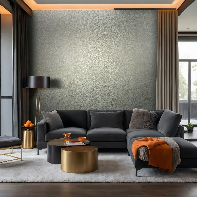 Vliestapete in Blau, Gold Blattmotiv Floral Natur für Wohnzimmer Schlafzimmer Küche (35532)