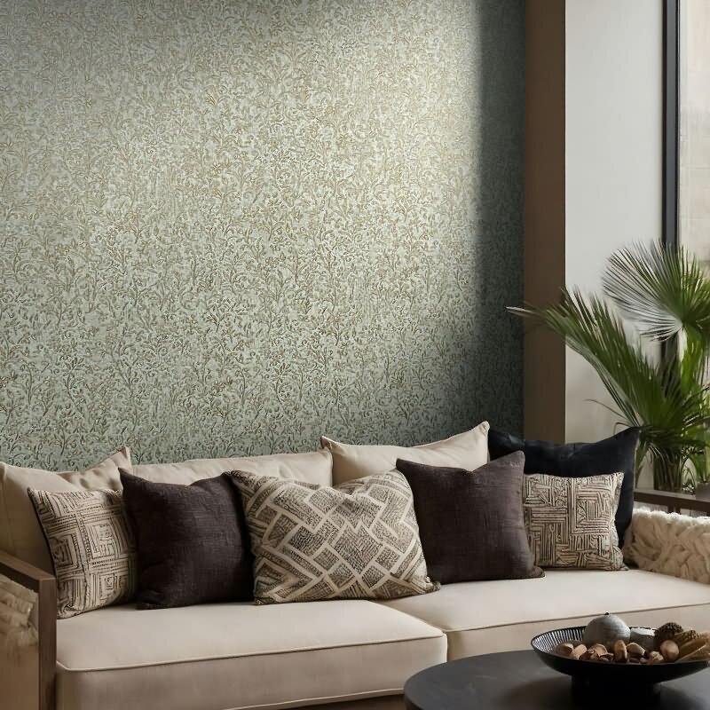 Vliestapete in Blau, Gold Blattmotiv Floral Natur für Wohnzimmer Schlafzimmer Küche (35532)
