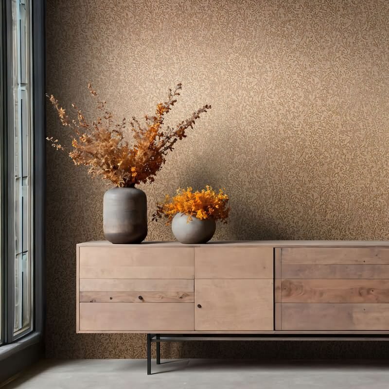 Vliestapete in Braun, Gold Blattmotiv Floral Natur für Wohnzimmer Schlafzimmer Küche (35533)