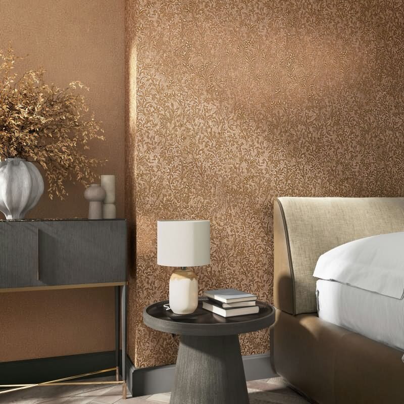 Vliestapete in Braun, Gold Blattmotiv Floral Natur für Wohnzimmer Schlafzimmer Küche (35533)