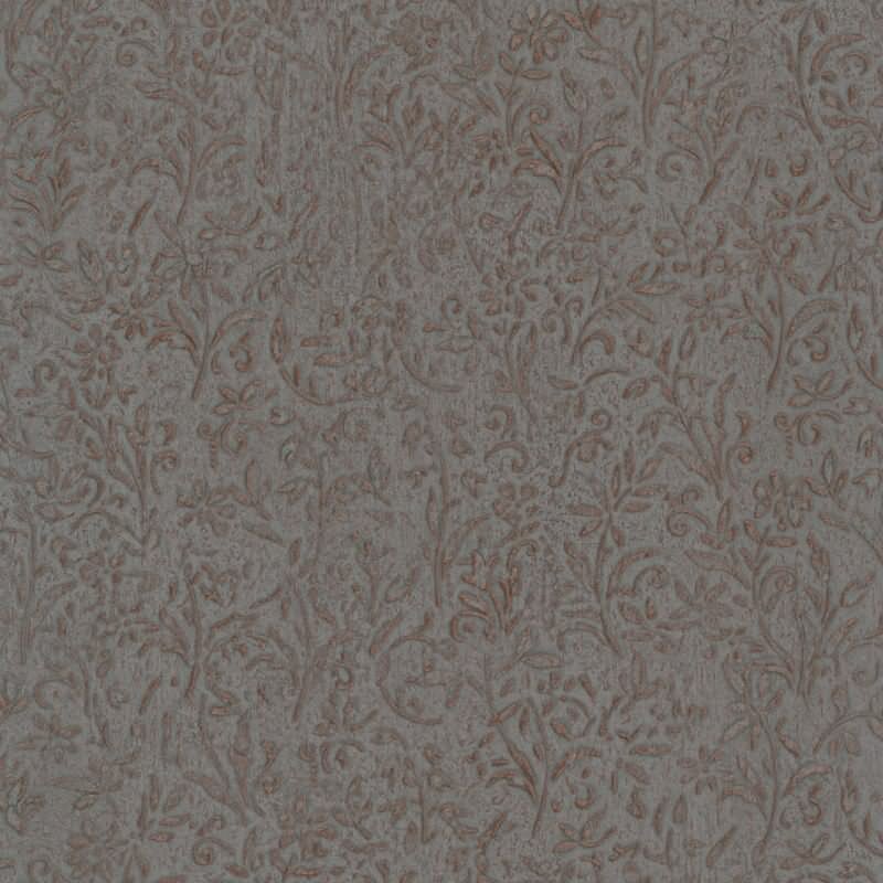 Vliestapete in Grau, Kupfer Blattmotiv Floral Natur für Wohnzimmer Schlafzimmer Küche (35534)