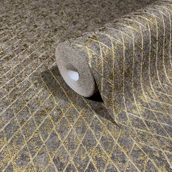 Vliestapete in Schwarz, Gold Rautenoptik Grafisch Geometrisch für Wohnzimmer Schlafzimmer Küche (35540)