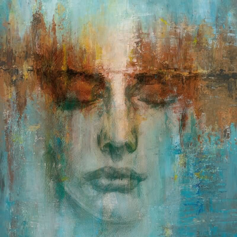 Fototapete in Grün mit abstraktem Gesicht Grafisch Modern für Wohnzimmer Schlafzimmer Küche (35498)