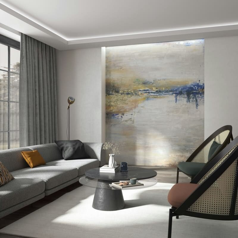 Fototapete in Beige mit abstraktem See Grafisch Klassisch für Wohnzimmer Schlafzimmer Küche (35499)