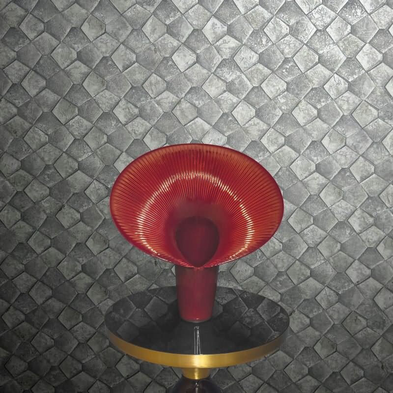 Vliestapete mit grafischem Fünfkantmuster grau, gold Grafisch (86528)