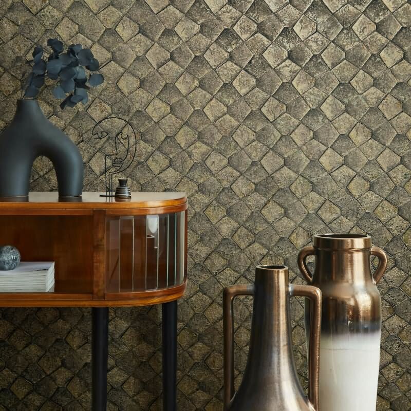 Vliestapete mit grafischem Fünfkantmuster gold Grafisch (86530)