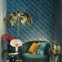 Vliestapete mit grafischem F&uuml;nfkantmuster blau...