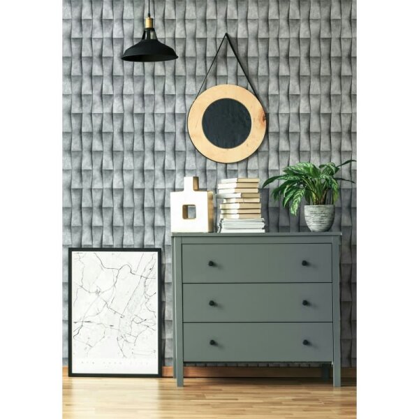 Vliestapete in grau Putzoptik Illusion 3D-Optik Streifen Modern Industrial-Look (81649)