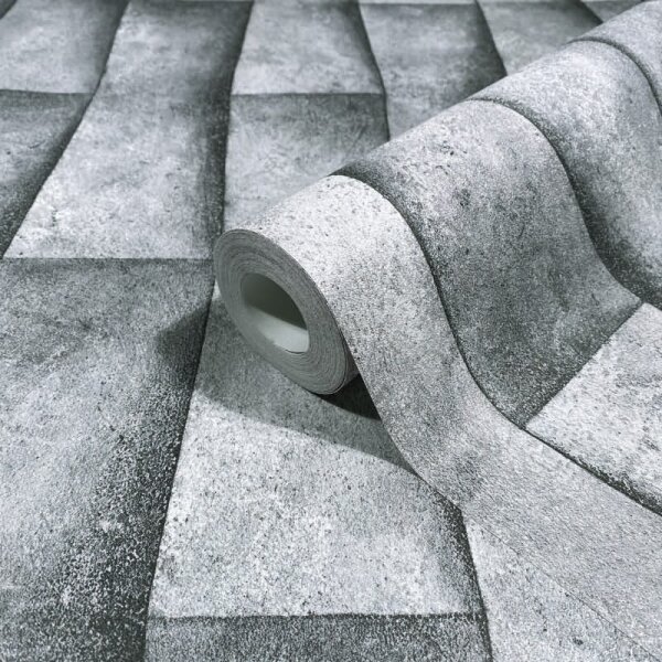 Vliestapete in grau Putzoptik Illusion 3D-Optik Streifen Modern Industrial-Look (81649)