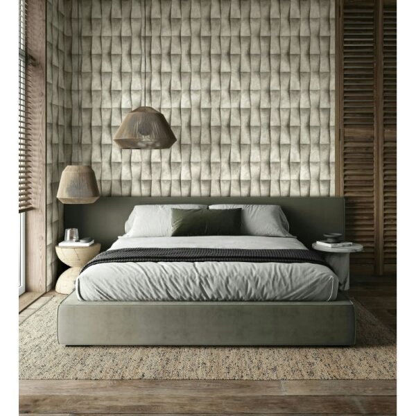 Vliestapete in beige, grau Putzoptik Illusion 3D-Optik Streifen Modern Industrial-Look (81650)