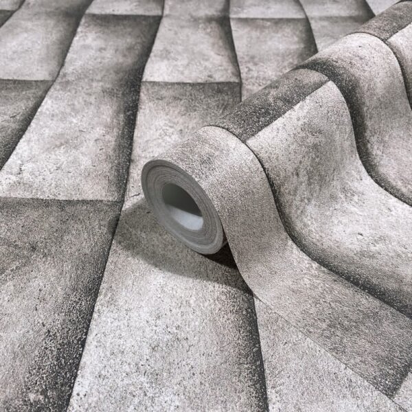 Vliestapete in beige, grau Putzoptik Illusion 3D-Optik Streifen Modern Industrial-Look (81650)