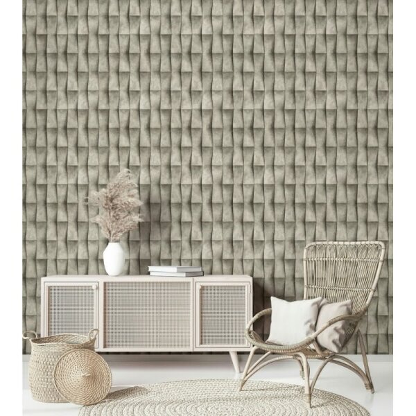 Vliestapete in beige, grau Putzoptik Illusion 3D-Optik Streifen Modern Industrial-Look (81650)