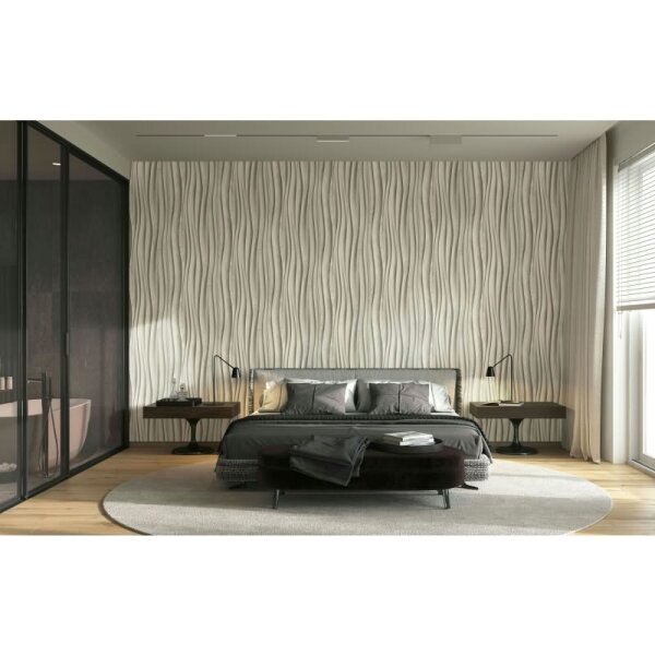 Vliestapete in beige 3D-Effekt Holzoptik Paneel Gewebestruktur Holz Modern (81666)