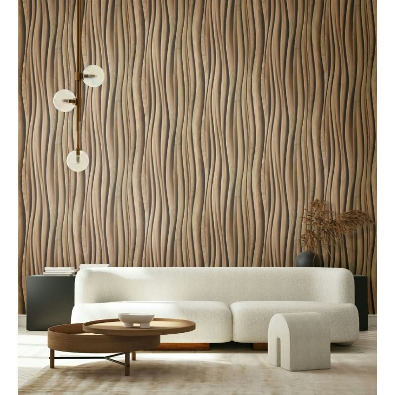 Vliestapete in braun 3D-Effekt Holzoptik Paneel Gewebestruktur Holz Modern (81667)