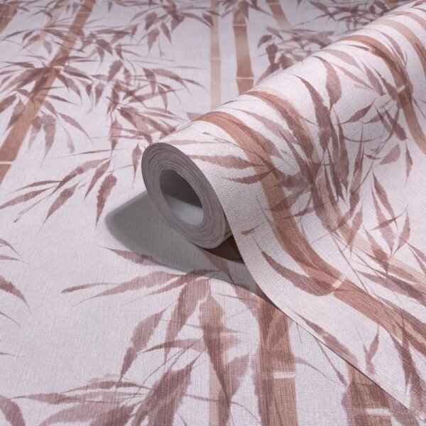 Vliestapete in beige, orange Bambus Blätter Floral Natur (81670)