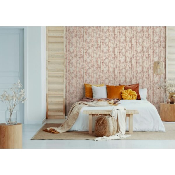 Vliestapete in beige, orange Bambus Blätter Floral Natur (81670)