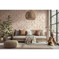 Vliestapete in beige, orange Bambus Bl&auml;tter Floral...