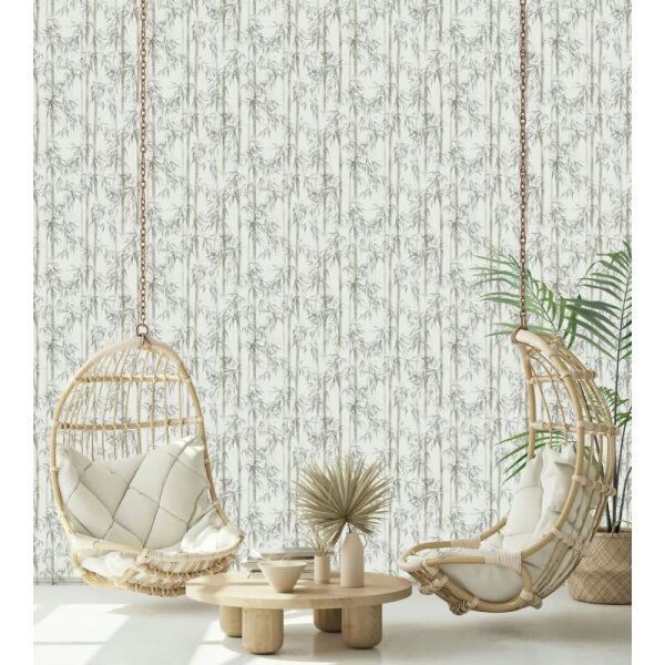 Vliestapete in grau Bambus Blätter Floral Natur (81671)