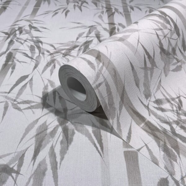 Vliestapete in grau Bambus Blätter Floral Natur (81671)
