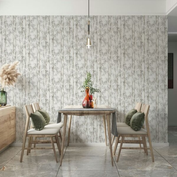 Vliestapete in grau Bambus Blätter Floral Natur (81671)