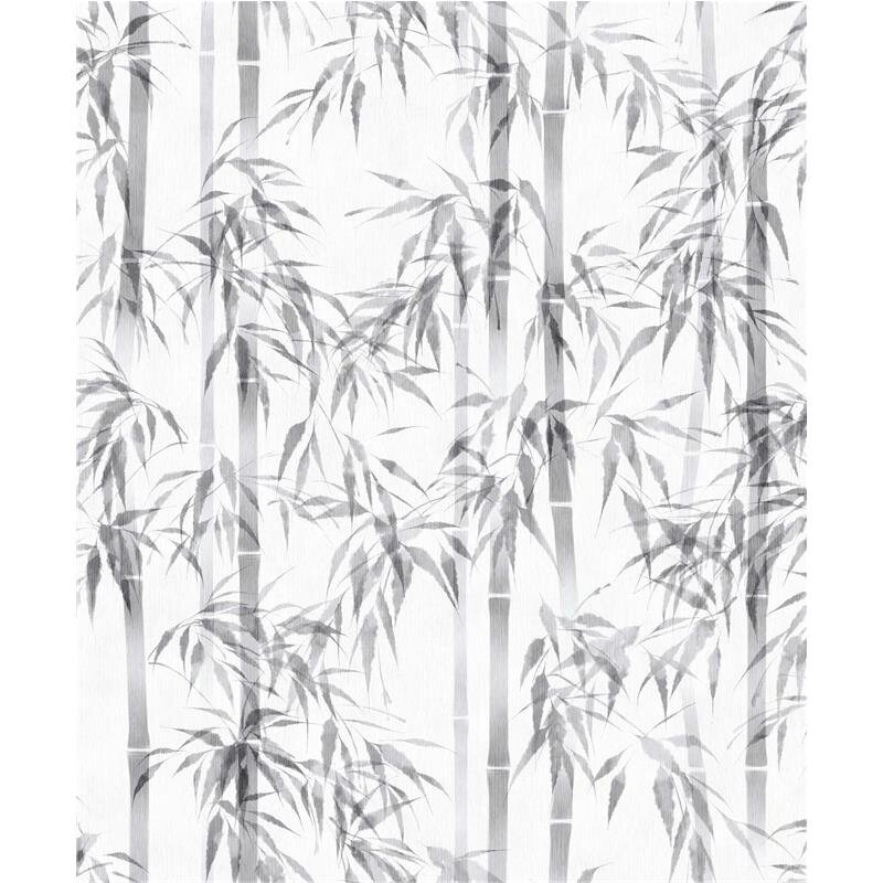 Vliestapete in weiß, grau Bambus Blätter Floral Natur (81673)