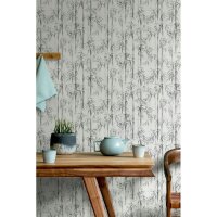 Vliestapete in wei&szlig;, grau Bambus Bl&auml;tter...