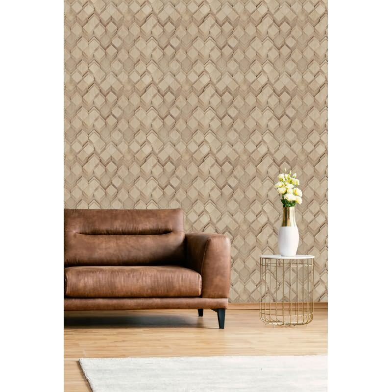 Vliestapete in beige Rauten Illusion 3D-Optik Modern (81675)