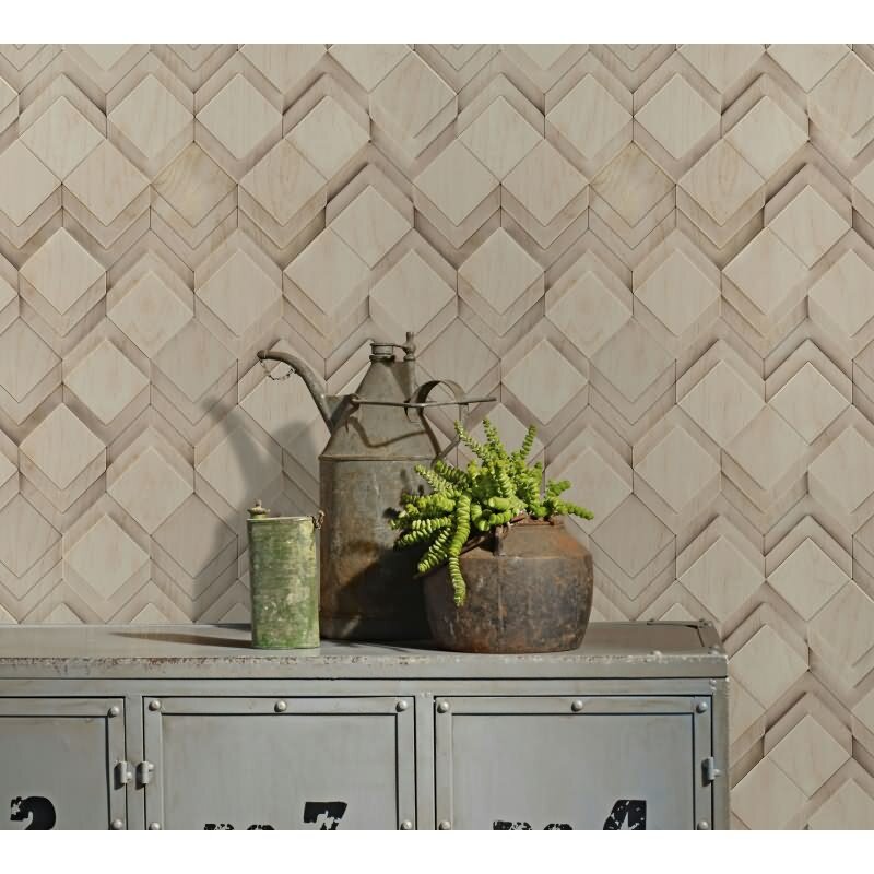 Vliestapete in beige, grau Rauten Illusion 3D-Optik Modern (81677)