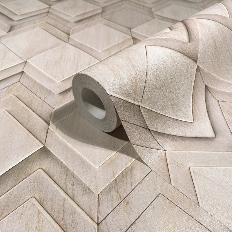 Vliestapete in beige, grau Rauten Illusion 3D-Optik Modern (81677)