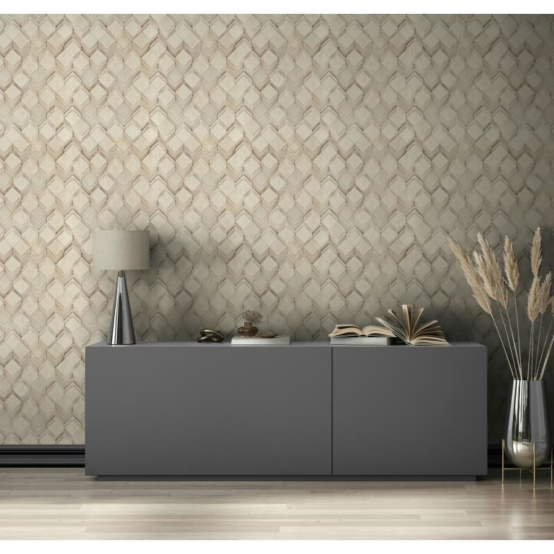 Vliestapete in beige, grau Rauten Illusion 3D-Optik Modern (81677)