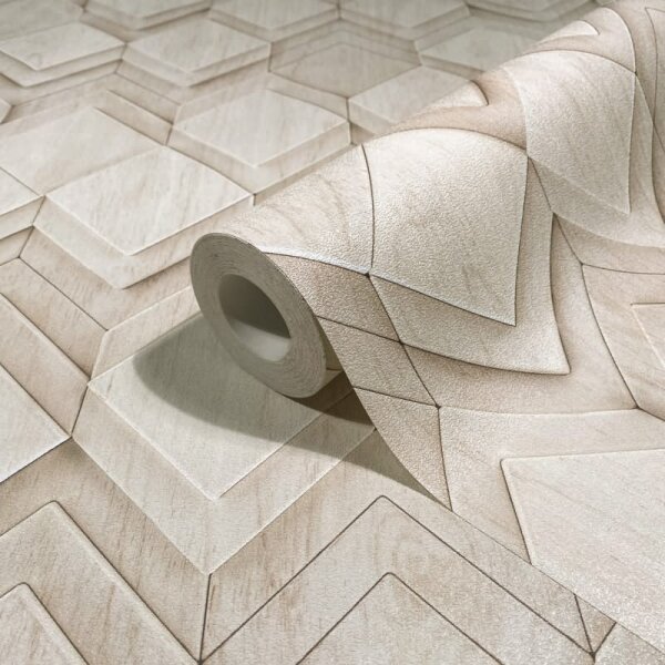 Vliestapete in weiß, beige Rauten Illusion 3D-Optik Modern (81678)