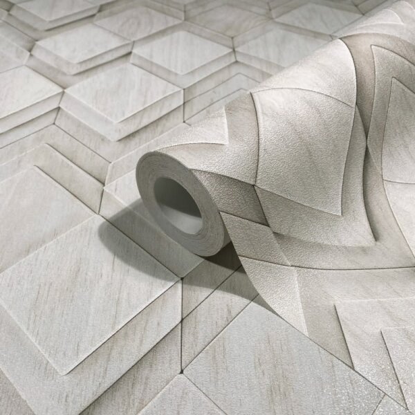 Vliestapete in weiß, grau Rauten Illusion 3D-Optik Modern (81679)