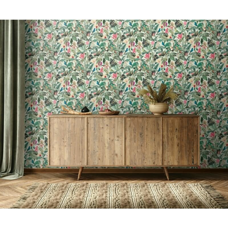 Vliestapete in grün Blätter Blumen Floral Natur (81684)