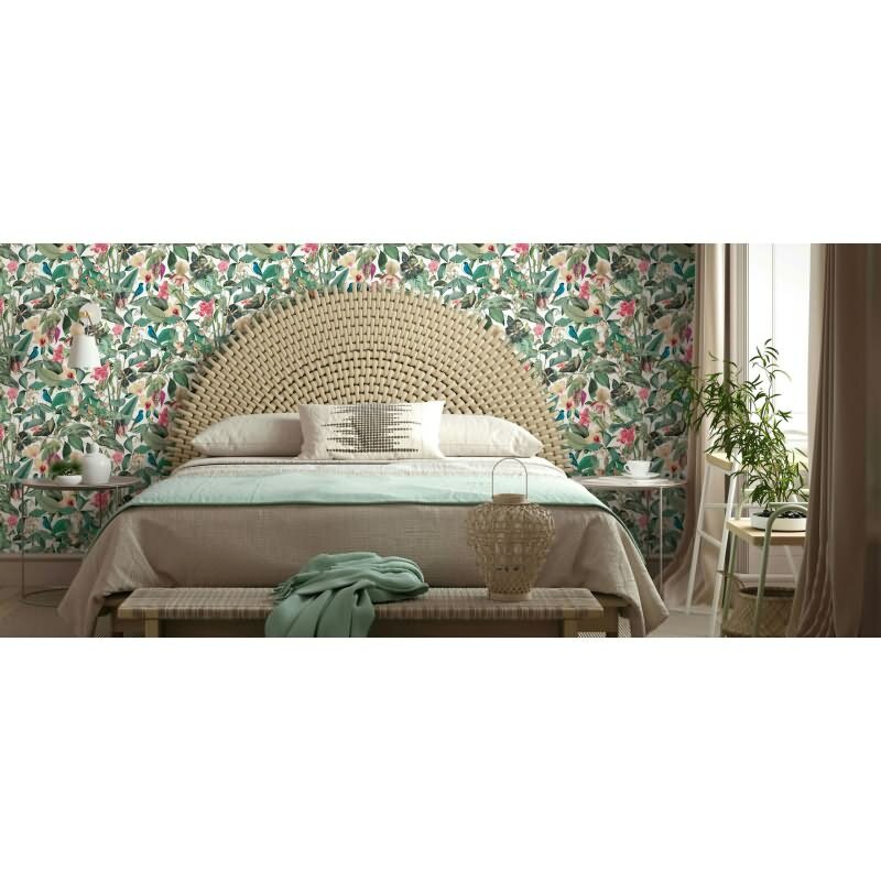 Vliestapete in weiß, grün Blätter Blumen Floral Natur (81686)