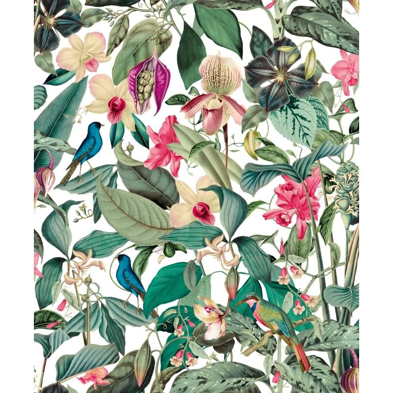 Vliestapete in weiß, grün Blätter Blumen Floral Natur (81686)