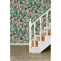 Vliestapete in wei&szlig;, gr&uuml;n Bl&auml;tter Blumen...