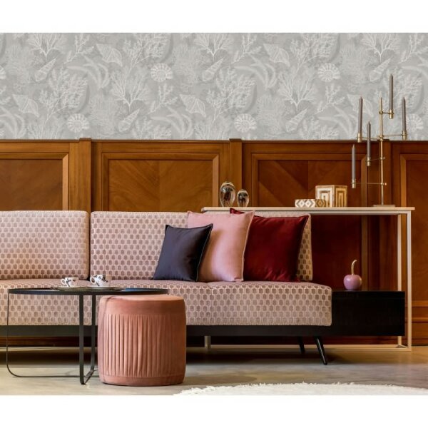 Vliestapete in grau Muscheln Unterwasser Grafisch Natur (81687)