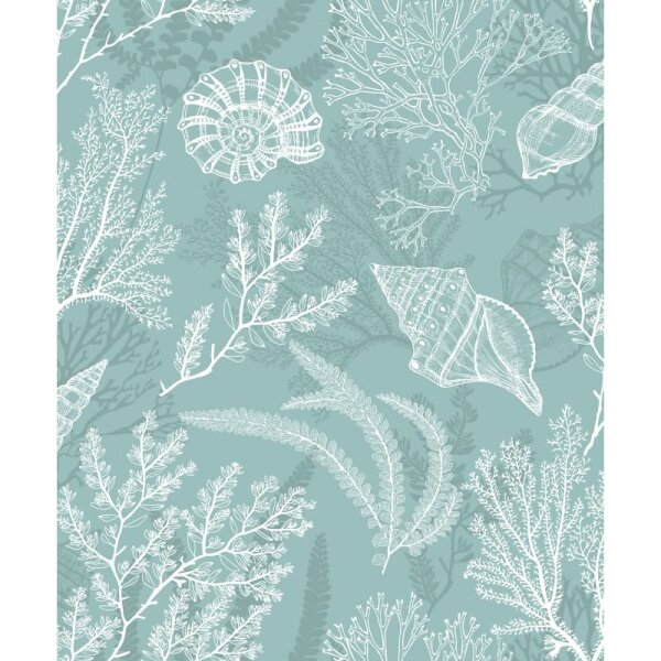 Vliestapete in weiß, grün Muscheln Unterwasser Grafisch Natur (81688)