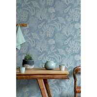 Vliestapete in wei&szlig;, blau Muscheln Unterwasser...