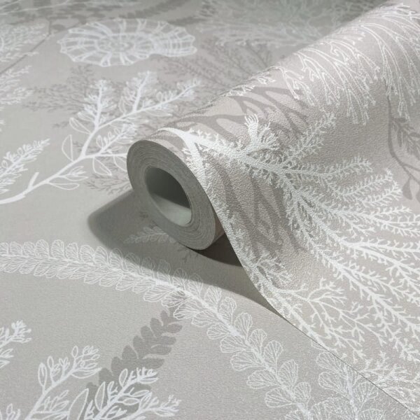 Vliestapete in weiß, beige Muscheln Unterwasser Grafisch Natur (81690)