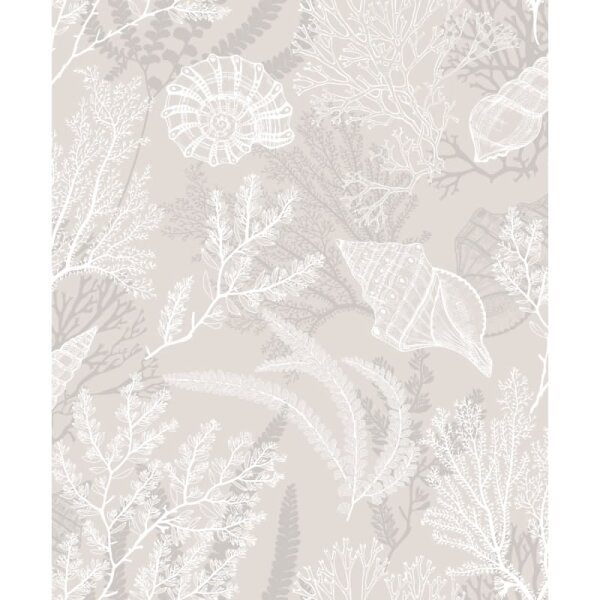 Vliestapete in weiß, beige Muscheln Unterwasser Grafisch Natur (81690)